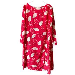 Vintage Craig Byron NY Pink Leaf Print Silky Midi Dress w/ Button Shoulder M